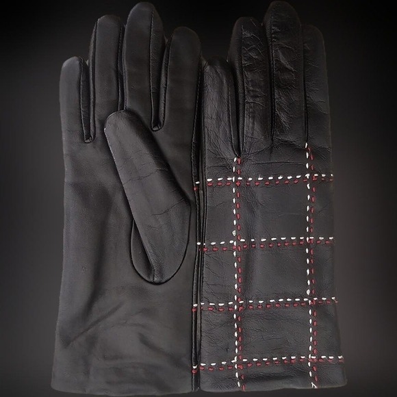 NWT Touchscreen Charter Club Black Lambs Leather Gloves with Stitching Detail - Picture 5 of 12